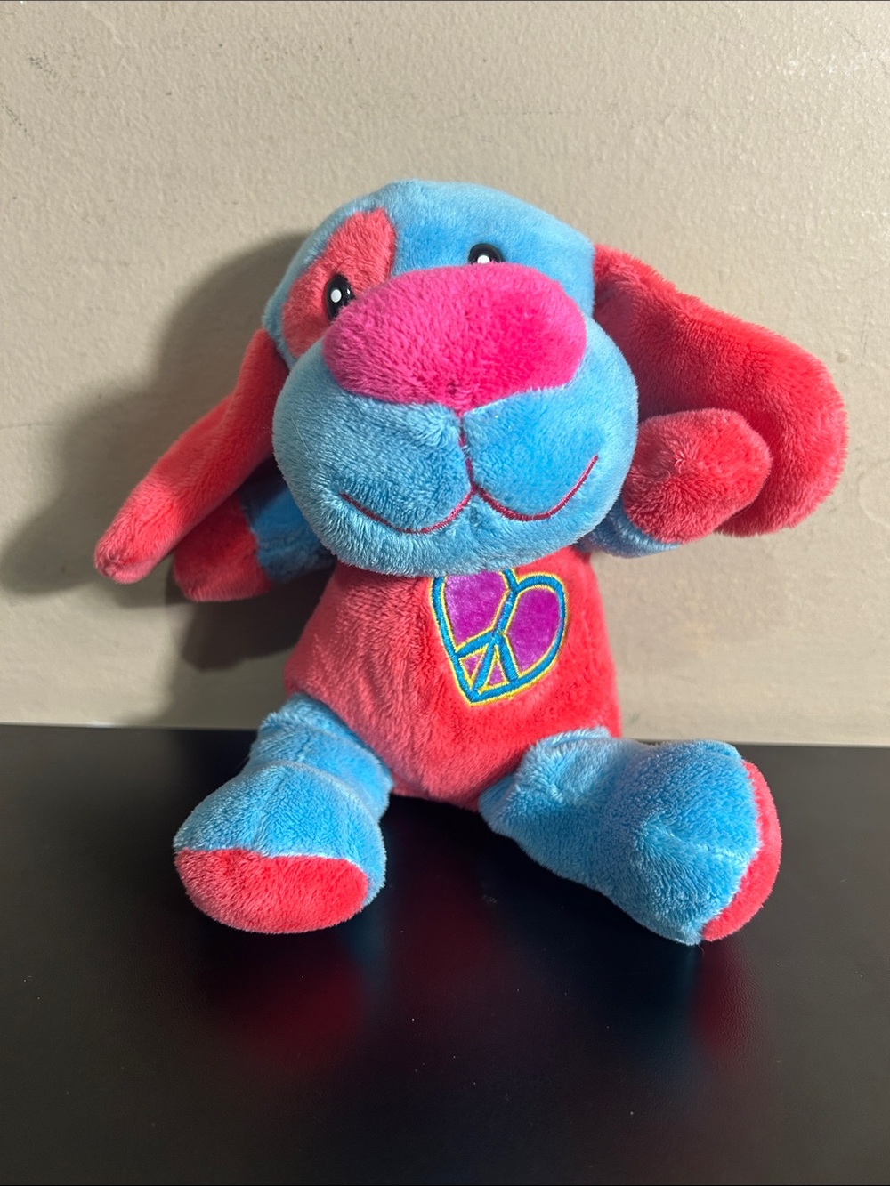 Dandee dan dee dog heart puppy peace logo pink red blue plush doll